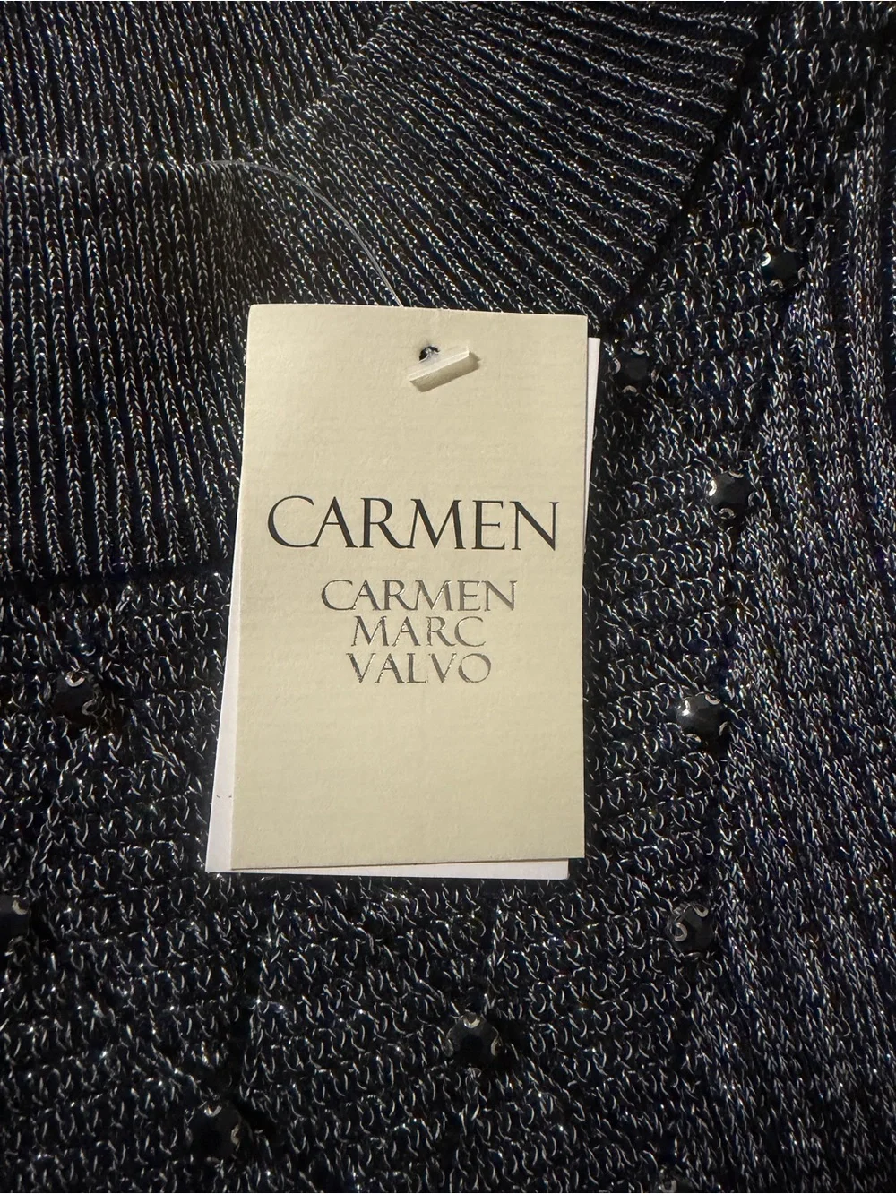 Carmen Marc Valvo Charcoal Metallic Sleeveless Mock Neck Top - Picture 5 of 7